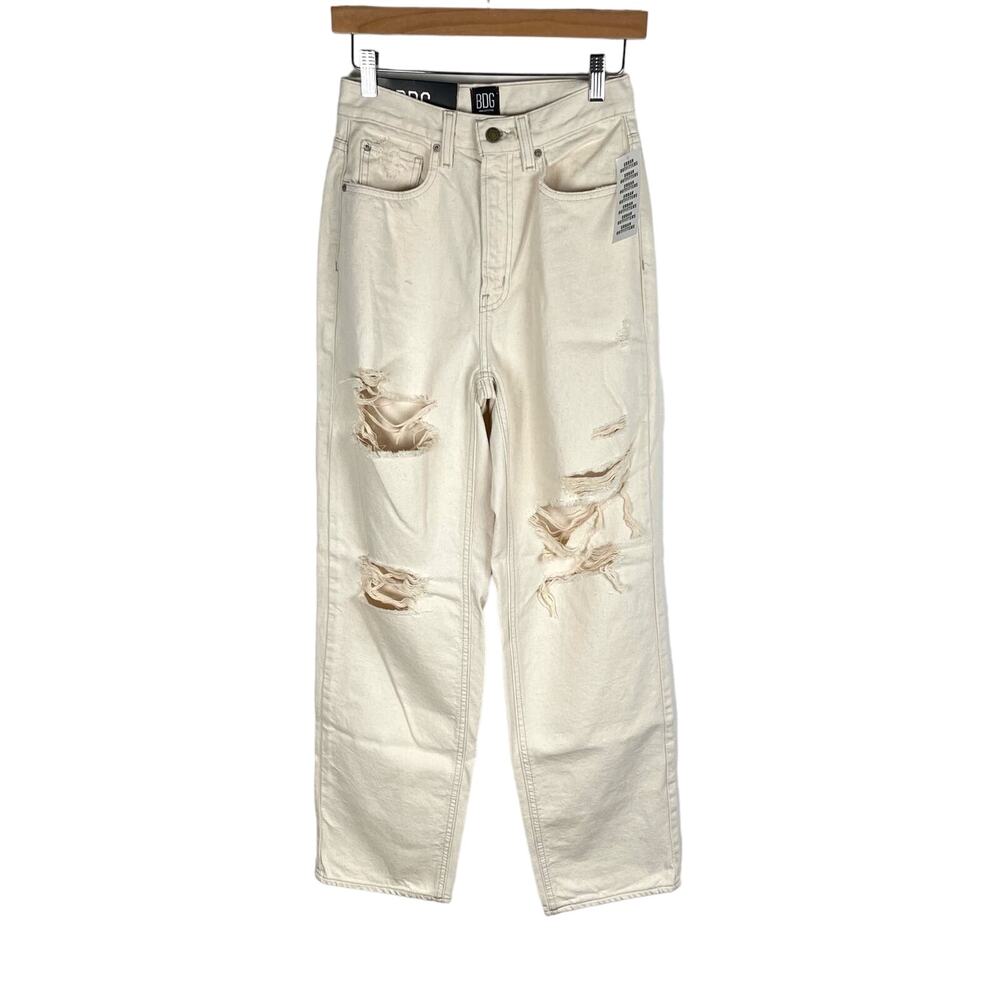 Urban Outfitters BDG Jeans Womens 26 Cream Baggy High Rise Ripped Grunge Skater